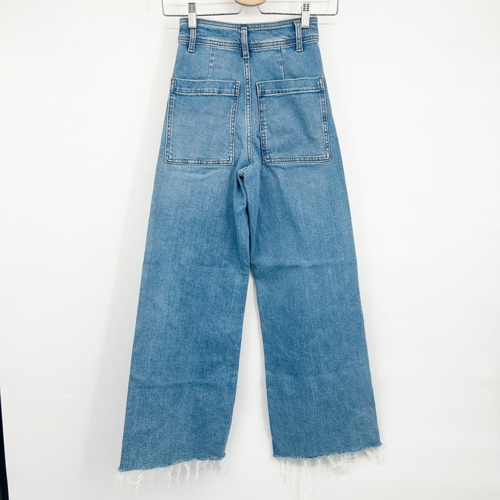 Zara Womens Medium Wash High Rise Raw Hem Baggy Wide Leg Barrel Jeans Size 0 - Picture 7 of 7